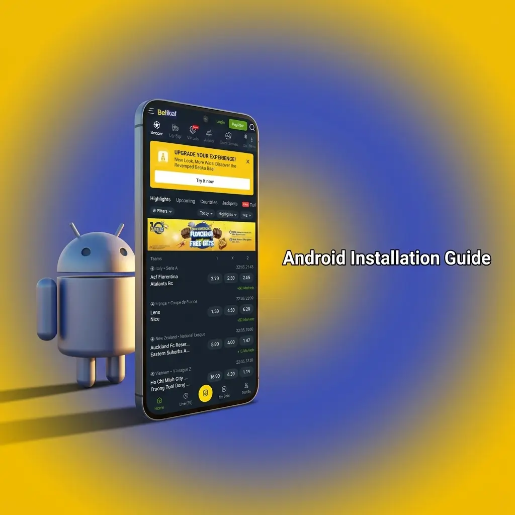 Betika Android APK installation guide showing steps to download, install, and place esports bets via M-Pesa
