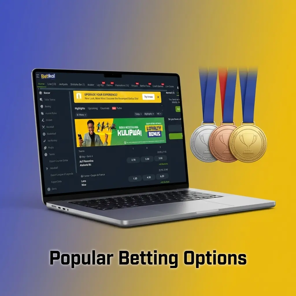 Betika popular betting options including prematch, live betting, multibet, jackpot, and cash out features in Kenya