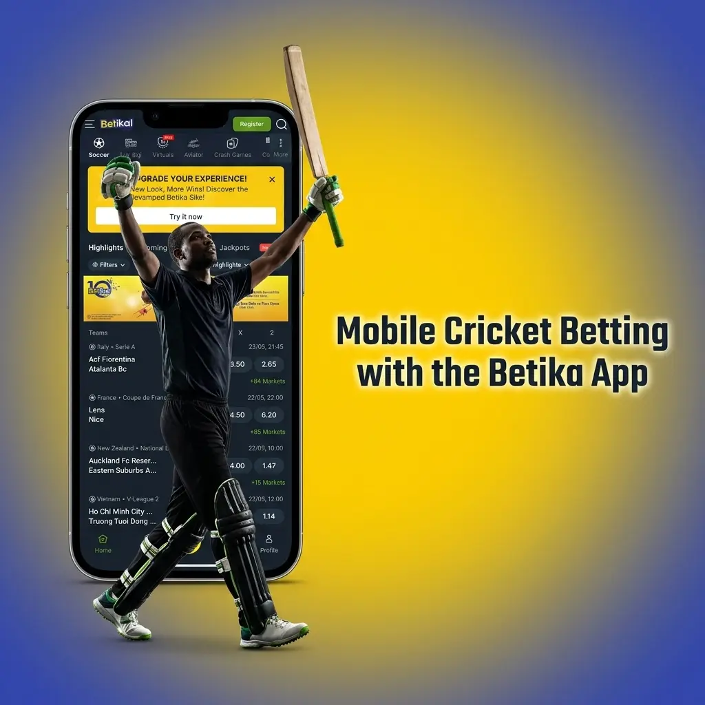 Betika mobile app interface for cricket betting on Android and iOS devices in Kenya